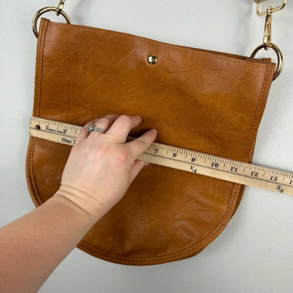 Ahdorned Crossbody Bag Women's Brown Faux Leather U-Shaped Camo Adjustable Strap